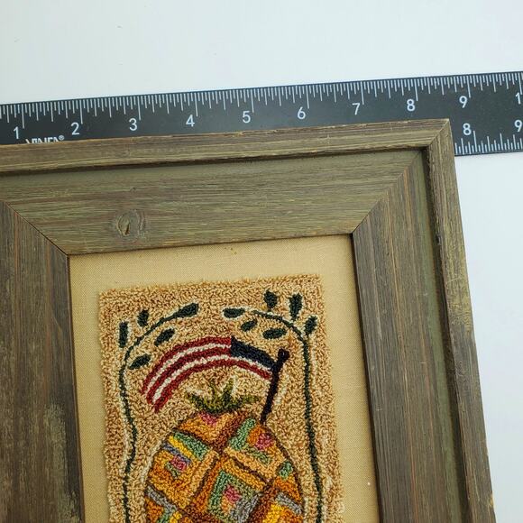 Rustic Needle Punch Wall Art Primitive Pineapple American Flag Patriotic Fiber - Picture 3 of 7